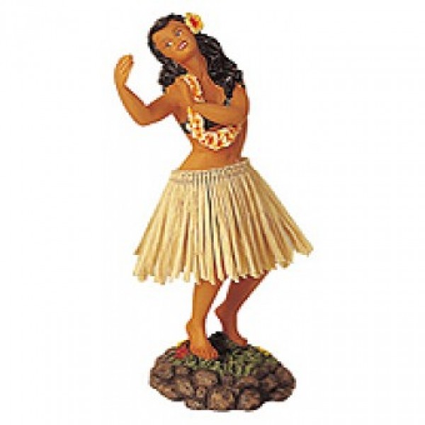 Hawaiian Dashboard Doll 7" Hula Girl Dance Pose Hawaii Hawaiiana Natural Skirt N 